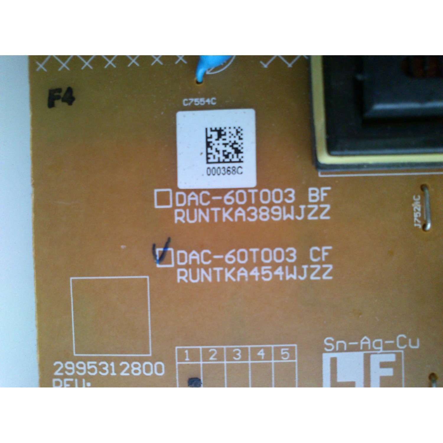 BACKLIGHT INVERSOR  / SHARP RUNTKA454WJZZ MODELO LC-46D64U - Imagen 2